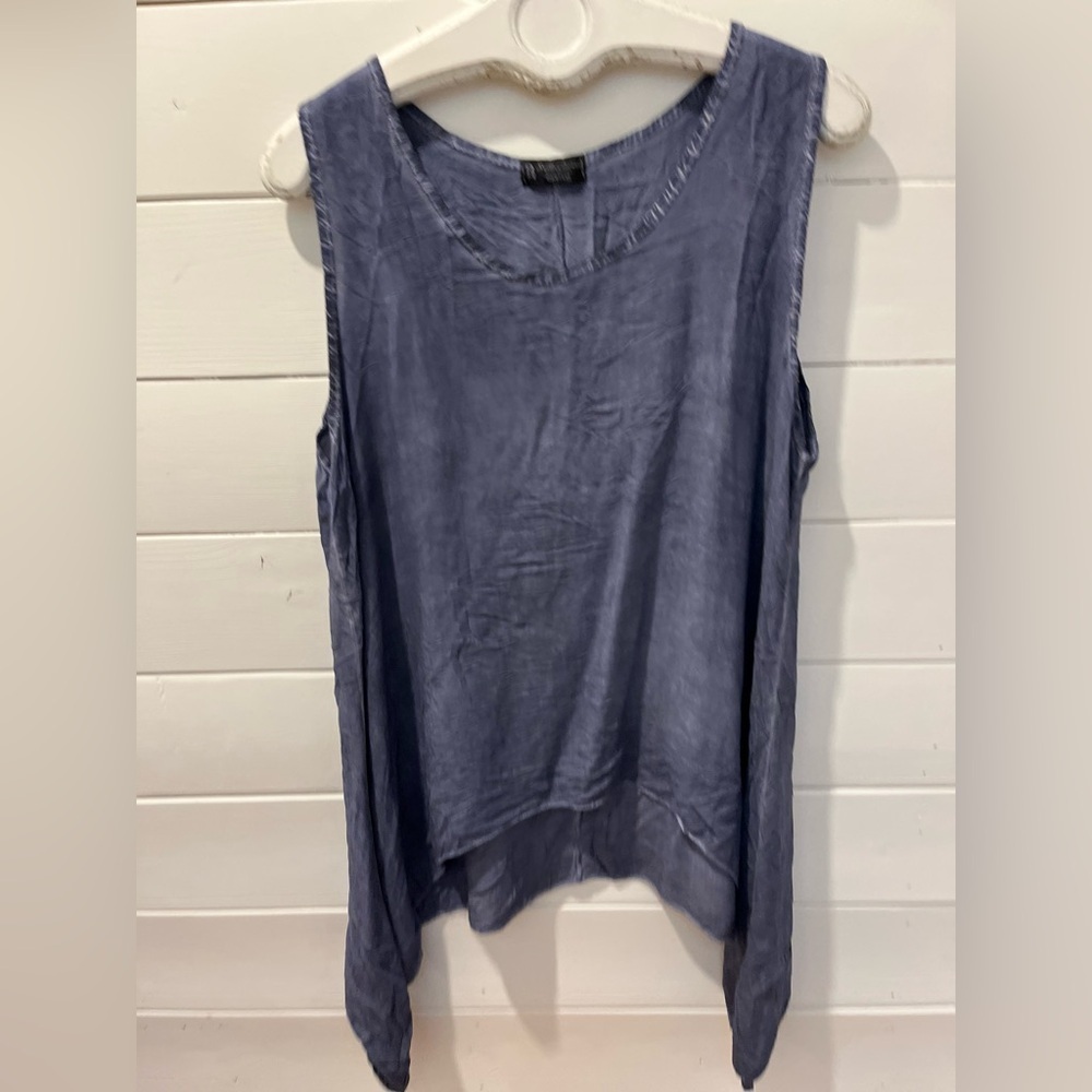 BELLA AMORE – Indigo Sleeveless Tunic Asymmetrical Hem One Size (Fits XL) - Picture 2 of 9